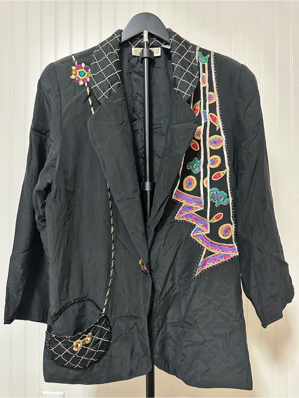 Vintage Havana 100% Silk Embellished Blazer Size 14 – Beaded Statement Jacket